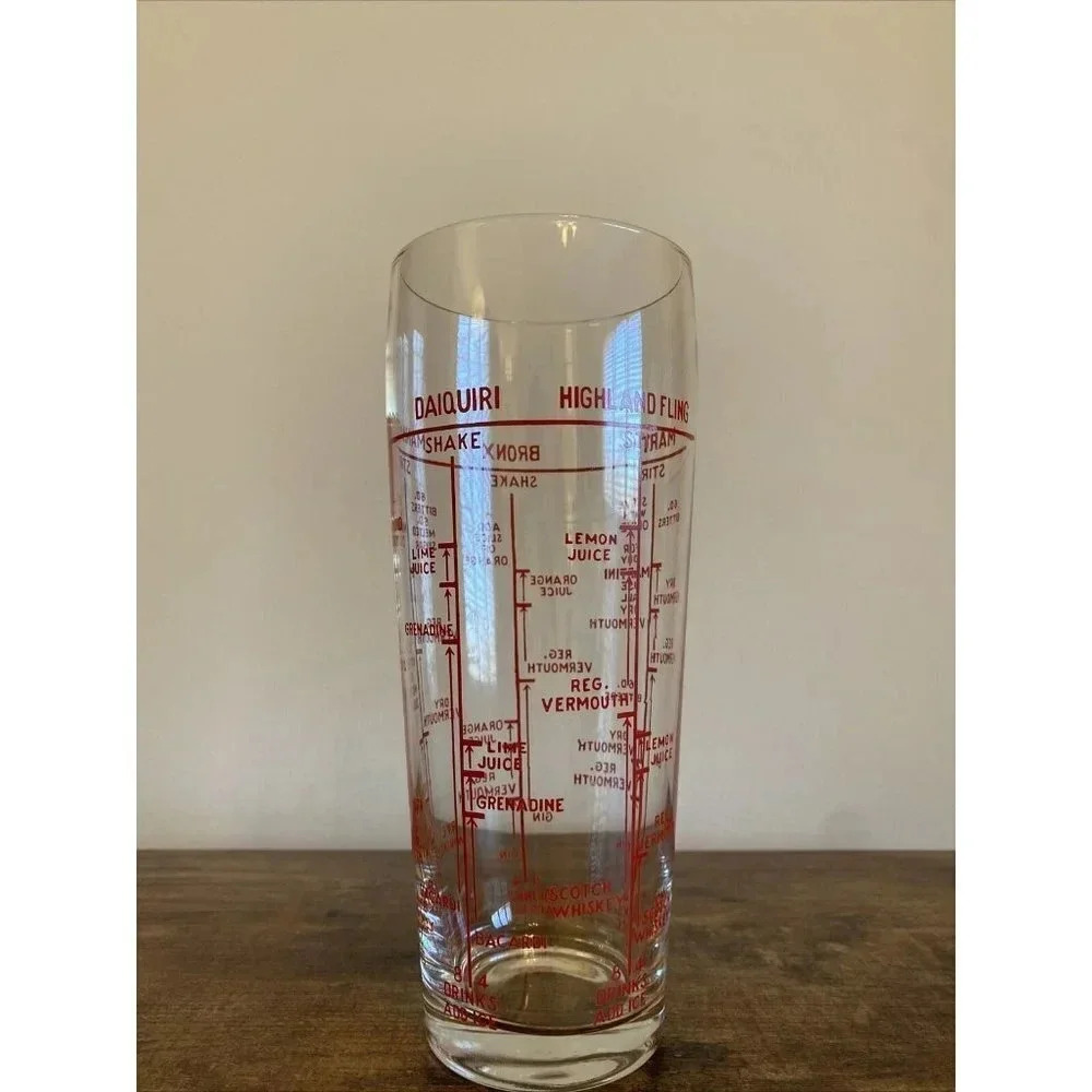 Vintage Glass Cocktail Mixed Drink Recipe Shaker Bar Mixer Retro Mad Men Style